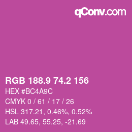 カラーコード: RGB 188.9 74.2 156 | qconv.com