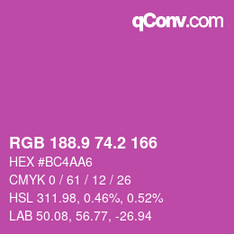 カラーコード: RGB 188.9 74.2 166 | qconv.com