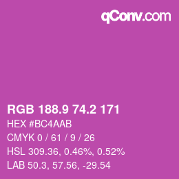 カラーコード: RGB 188.9 74.2 171 | qconv.com