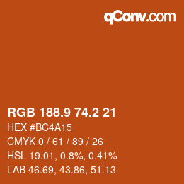 カラーコード: RGB 188.9 74.2 21 | qconv.com