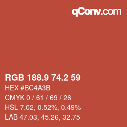 カラーコード: RGB 188.9 74.2 59 | qconv.com
