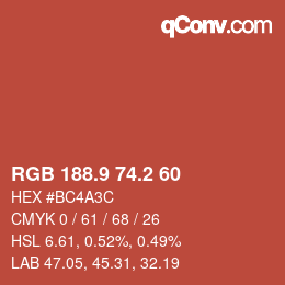 カラーコード: RGB 188.9 74.2 60 | qconv.com