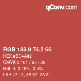 カラーコード: RGB 188.9 74.2 66 | qconv.com