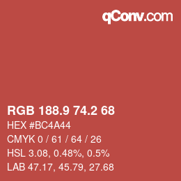カラーコード: RGB 188.9 74.2 68 | qconv.com
