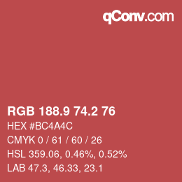 Color code: RGB 188.9 74.2 76 | qconv.com