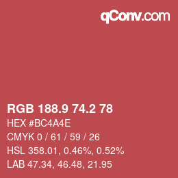 カラーコード: RGB 188.9 74.2 78 | qconv.com