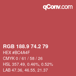 カラーコード: RGB 188.9 74.2 79 | qconv.com