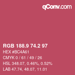 カラーコード: RGB 188.9 74.2 97 | qconv.com