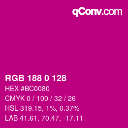 Color code: RGB 188 0 128 | qconv.com