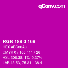 Color code: RGB 188 0 168 | qconv.com