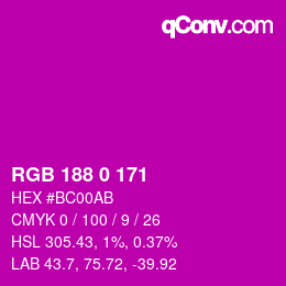 カラーコード: RGB 188 0 171 | qconv.com