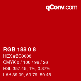 Color code: RGB 188 0 8 | qconv.com