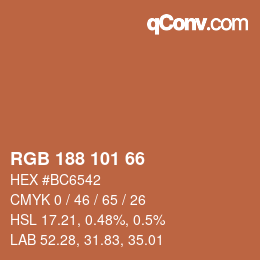 颜色代码: RGB 188 101 66 | qconv.com