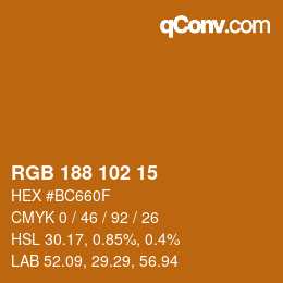 Color code: RGB 188 102 15 | qconv.com