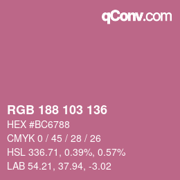 Color code: RGB 188 103 136 | qconv.com