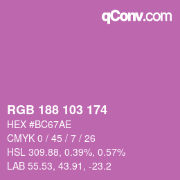 Color code: RGB 188 103 174 | qconv.com