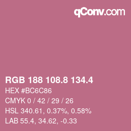 カラーコード: RGB 188 108.8 134.4 | qconv.com