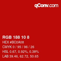 カラーコード: RGB 188 10 8 | qconv.com