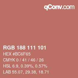 颜色代码: RGB 188 111 101 | qconv.com