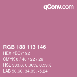 カラーコード: RGB 188 113 146 | qconv.com