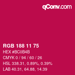 颜色代码: RGB 188 11 75 | qconv.com