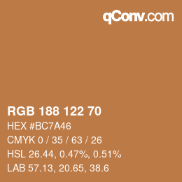 颜色代码: RGB 188 122 70 | qconv.com