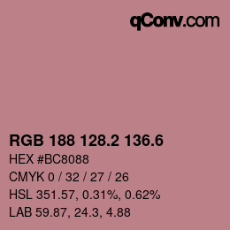 カラーコード: RGB 188 128.2 136.6 | qconv.com