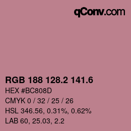 カラーコード: RGB 188 128.2 141.6 | qconv.com