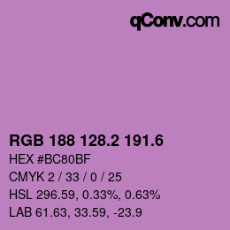 カラーコード: RGB 188 128.2 191.6 | qconv.com