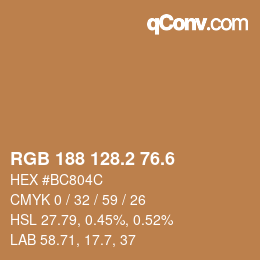 カラーコード: RGB 188 128.2 76.6 | qconv.com