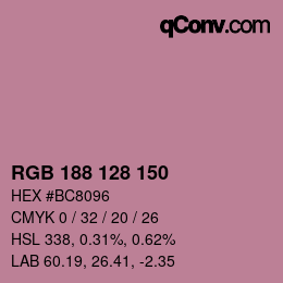 颜色代码: RGB 188 128 150 | qconv.com