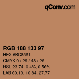 Color code: RGB 188 133 97 | qconv.com