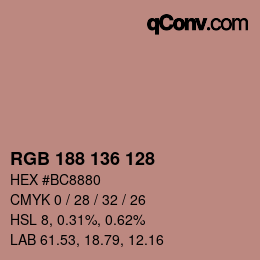 Color code: RGB 188 136 128 | qconv.com