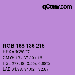 Color code: RGB 188 136 215 | qconv.com