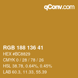 Color code: RGB 188 136 41 | qconv.com