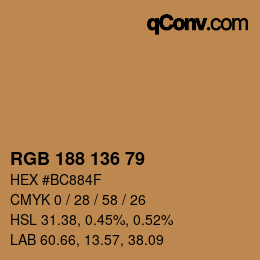 颜色代码: RGB 188 136 79 | qconv.com