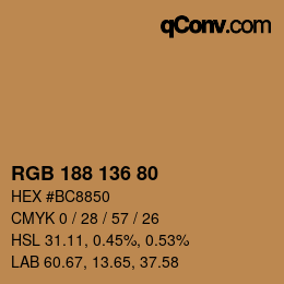 Color code: RGB 188 136 80 | qconv.com