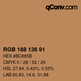 Color code: RGB 188 136 91 | qconv.com