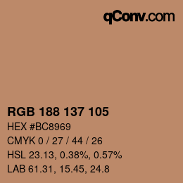 Color code: RGB 188 137 105 | qconv.com