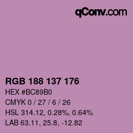 颜色代码: RGB 188 137 176 | qconv.com