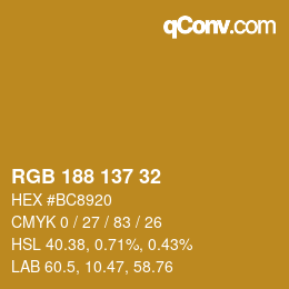 Color code: RGB 188 137 32 | qconv.com