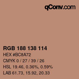 Color code: RGB 188 138 114 | qconv.com