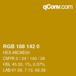 Color code: RGB 188 142 0 | qconv.com