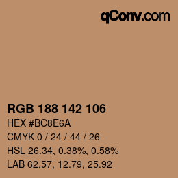 Color code: RGB 188 142 106 | qconv.com