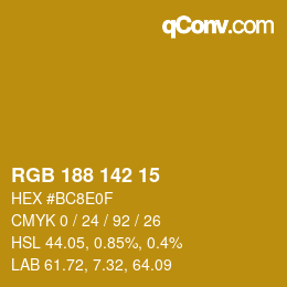 Color code: RGB 188 142 15 | qconv.com