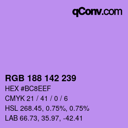 Color code: RGB 188 142 239 | qconv.com