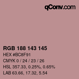 カラーコード: RGB 188 143 145 | qconv.com