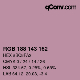 Color code: RGB 188 143 162 | qconv.com