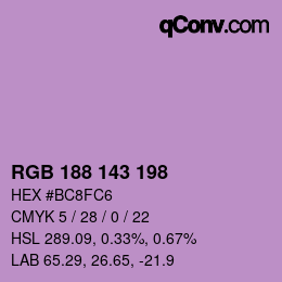 Color code: RGB 188 143 198 | qconv.com