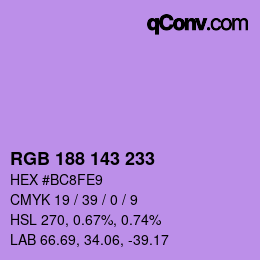 カラーコード: RGB 188 143 233 | qconv.com